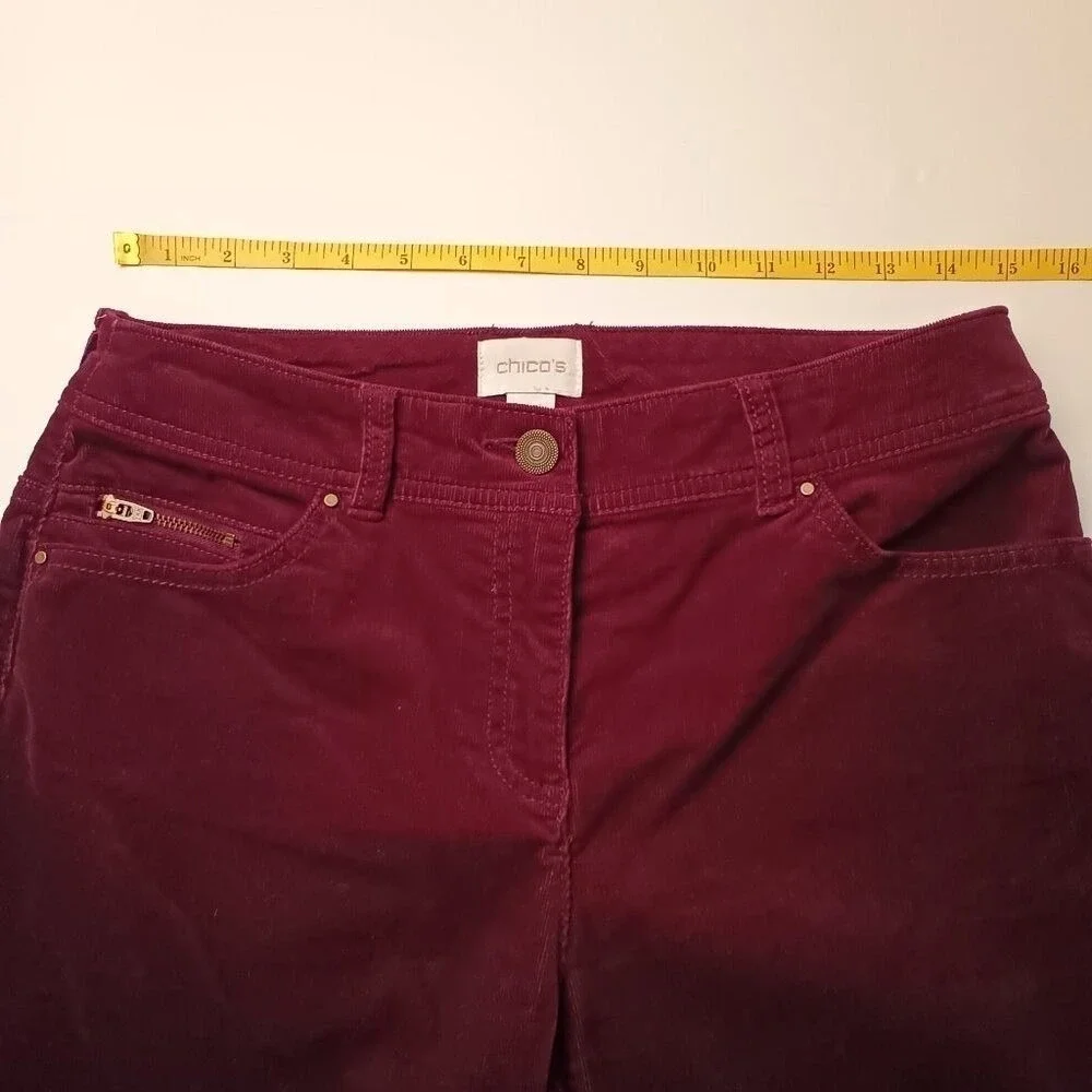 Chico's Womens Mid rise Straight Leg Corduroy Jeans Burgundy Size 00/2 Preppy
